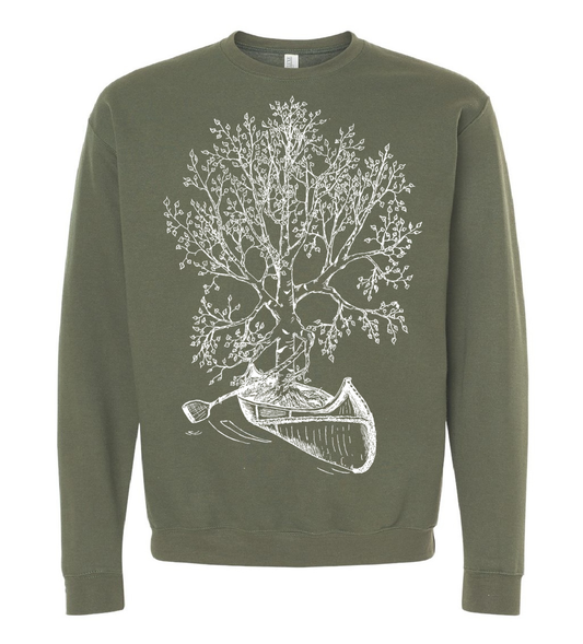 Birch Tree in a Canoe Unisex Fleece Crewneck