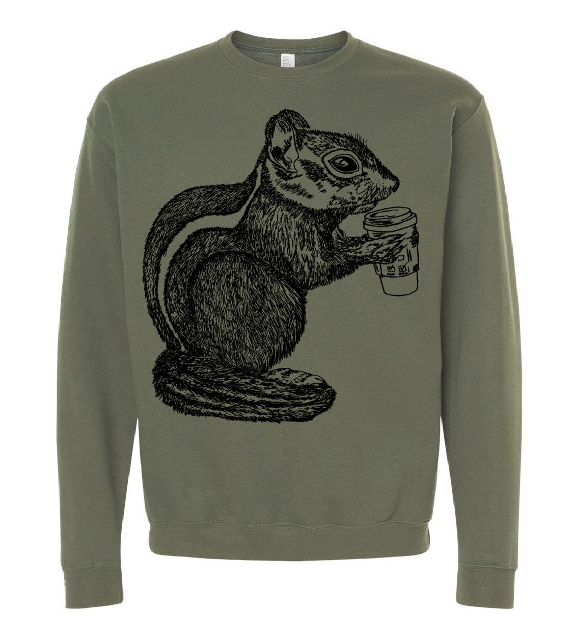 Chipmunk Drinking Coffee Unisex Fleece Crewneck