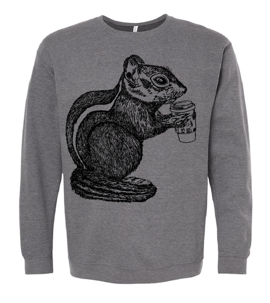 Chipmunk Drinking Coffee Unisex Fleece Crewneck