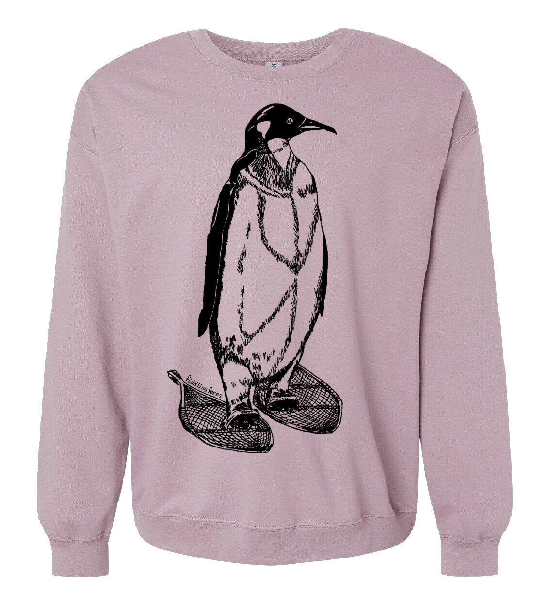 Penguin on Snow Shoes Unisex Fleece Crewneck