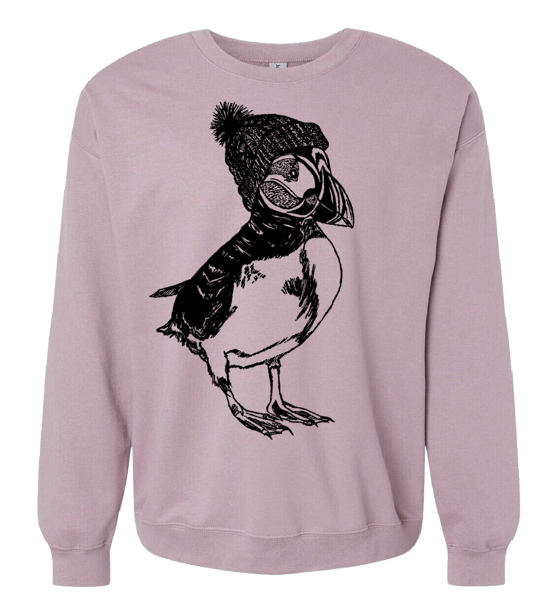 Puffin in a Pom Pom Hat Unisex Fleece Crewneck