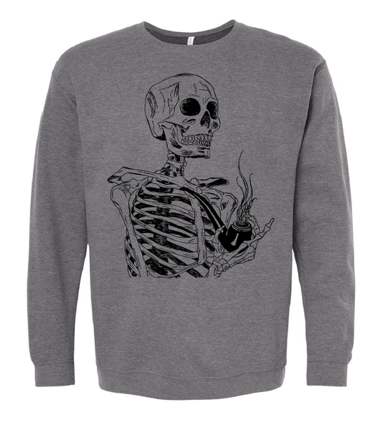 Skeleton Smoking a Pipe Unisex Fleece Crewneck