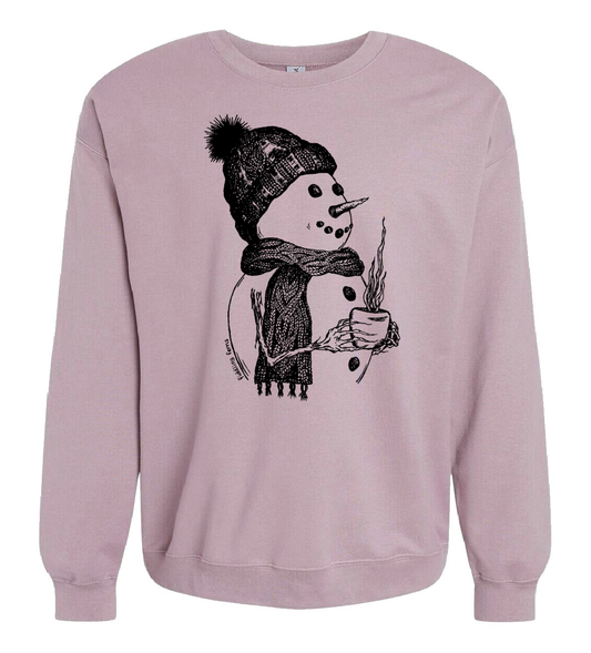 Snowman Drinking Coffee Unisex Fleece Crewneck