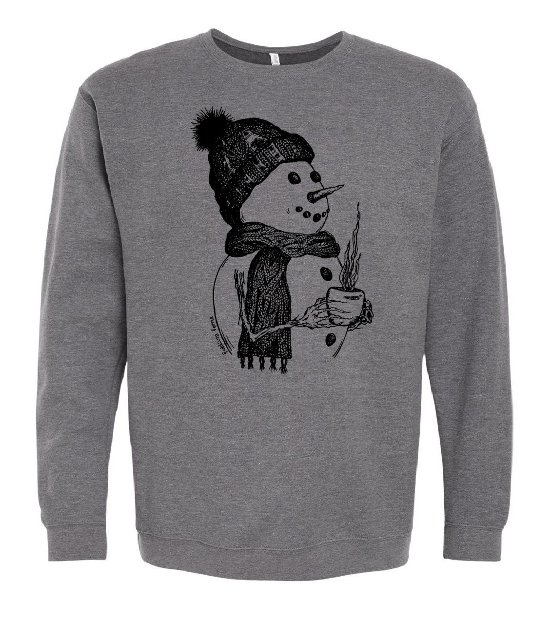 Snowman Drinking Coffee Unisex Fleece Crewneck