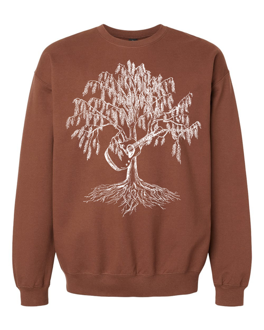 Weeping Willow Tree with Guitar Unisex Fleece Crewneck