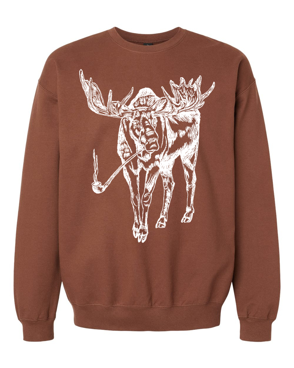 Moose Smoking a Pipe Unisex Fleece Crewneck