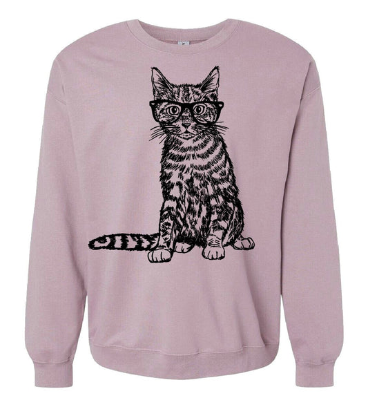Cat Wearing Glasses Unisex Fleece Crewneck