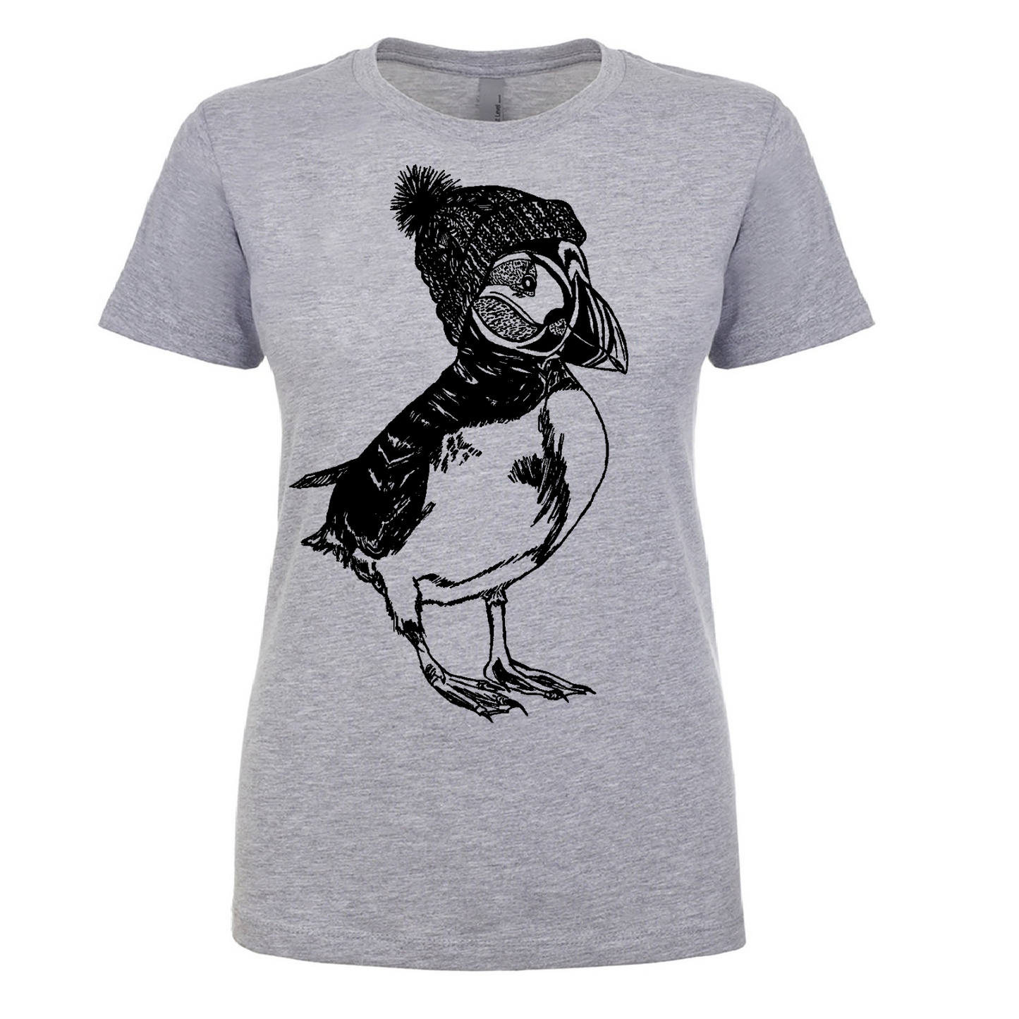 Puffin Wearing a Pom Pom Hat Ladies Snug Fit T Shirt