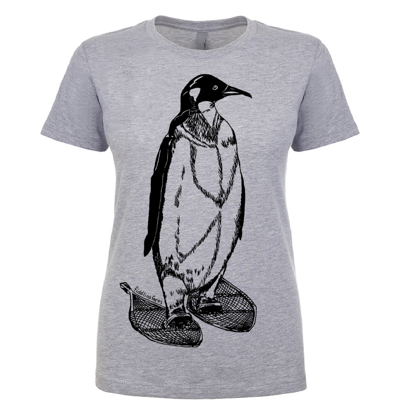 Penguin Wearing Snowshoes Ladies Snug Fit T Shirt