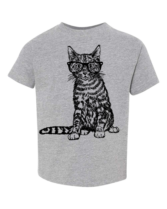 Cat Wearing Glasses Toddler Tee