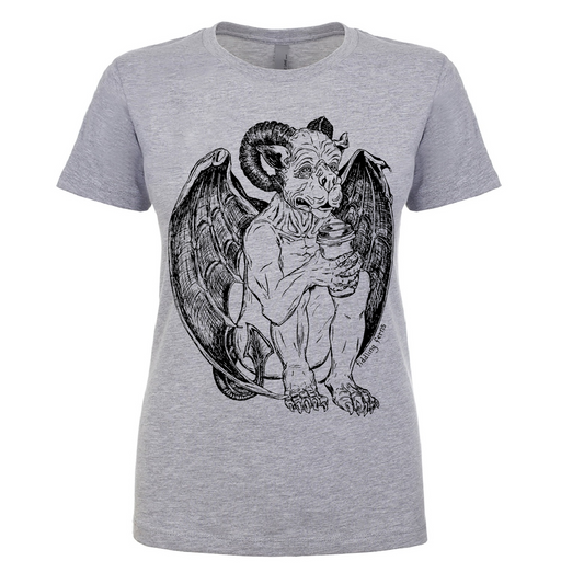 Gargoyle Drinking Coffee Ladies Snug Fit T Shirt