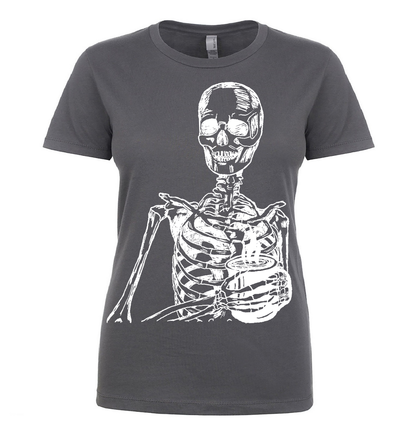 Skeleton Drinking Coffee Ladies T Shirt