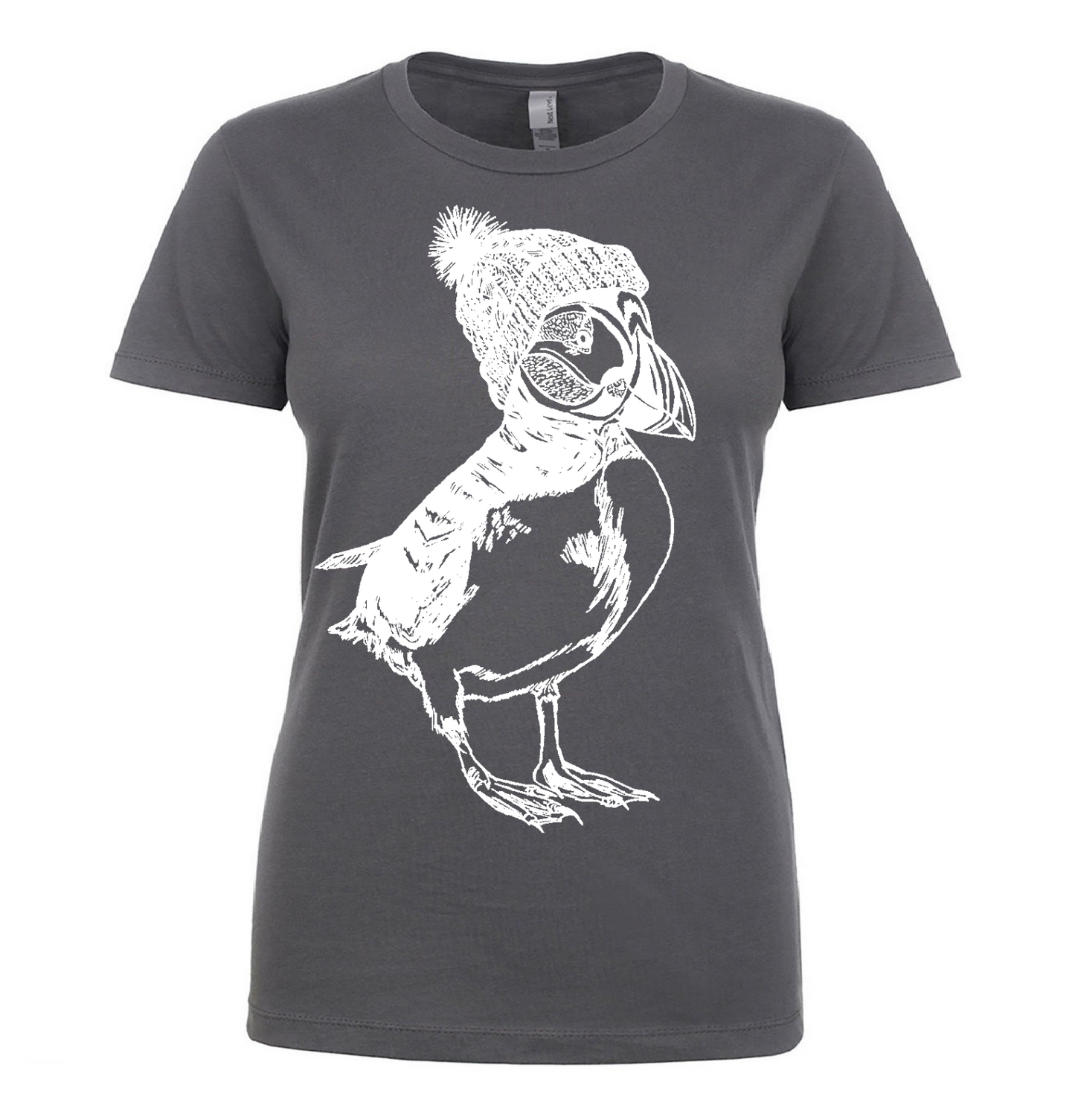 Puffin Wearing a Pom Pom Hat Ladies T Shirt