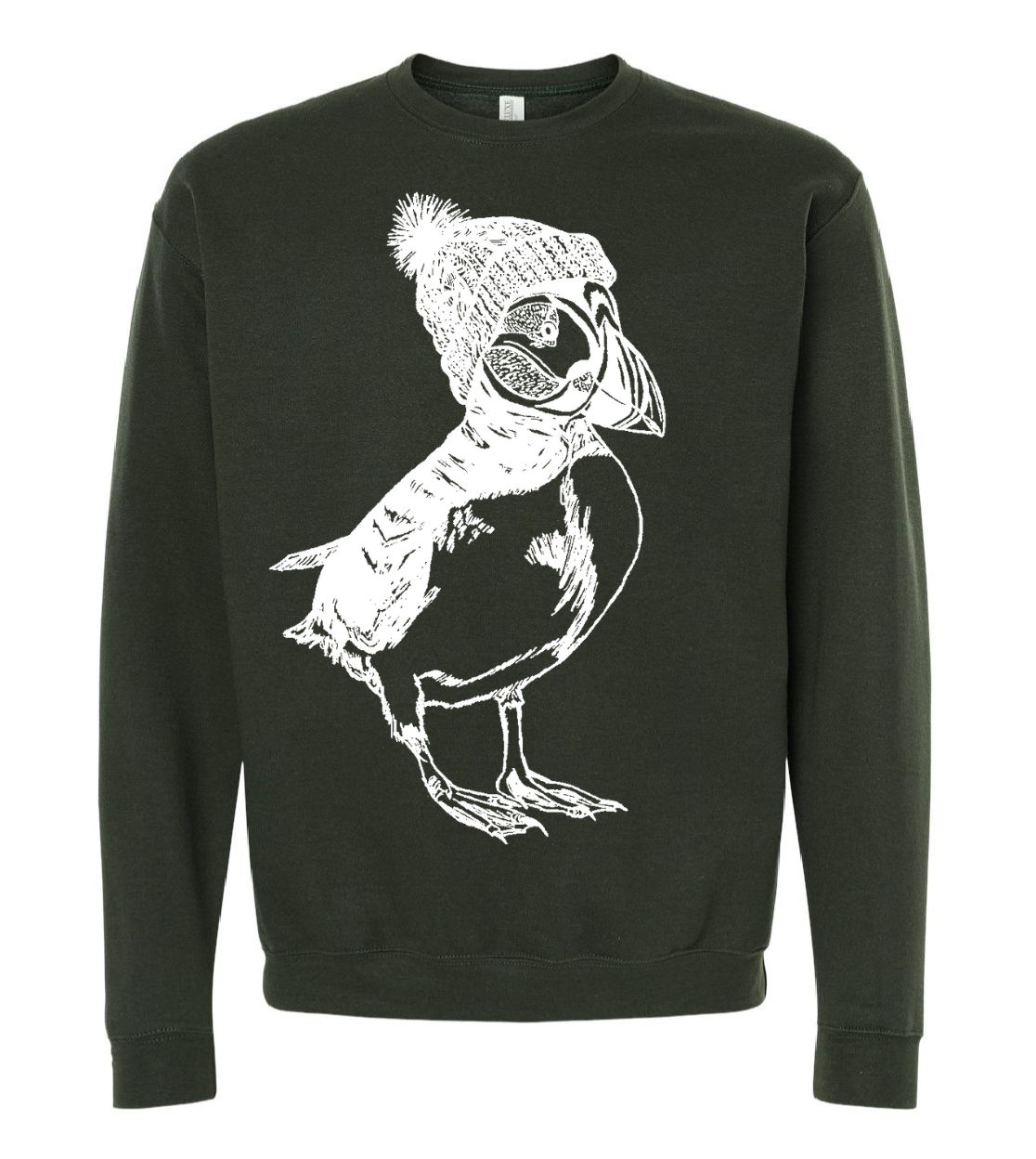 Puffin in a Pom Pom Hat Unisex Fleece Crewneck