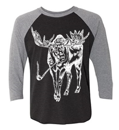 Moose with a Pipe Unisex 3/4 Sleeve Baseball Tee