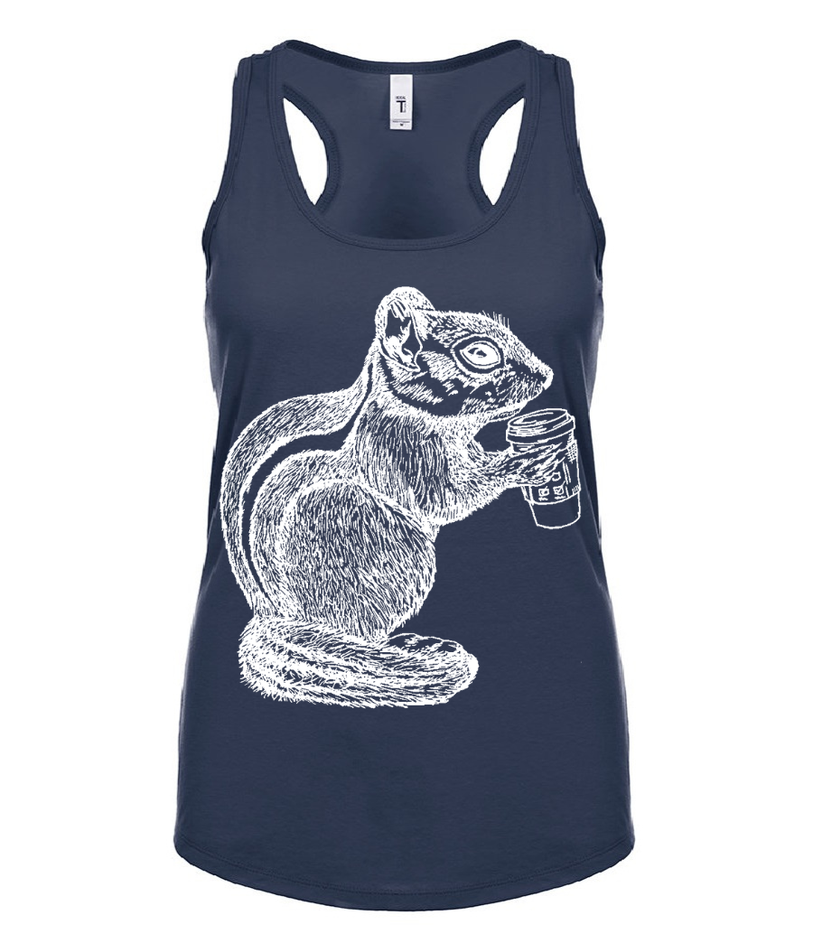 Chipmunk Drinking Coffee Ladies Tank Top