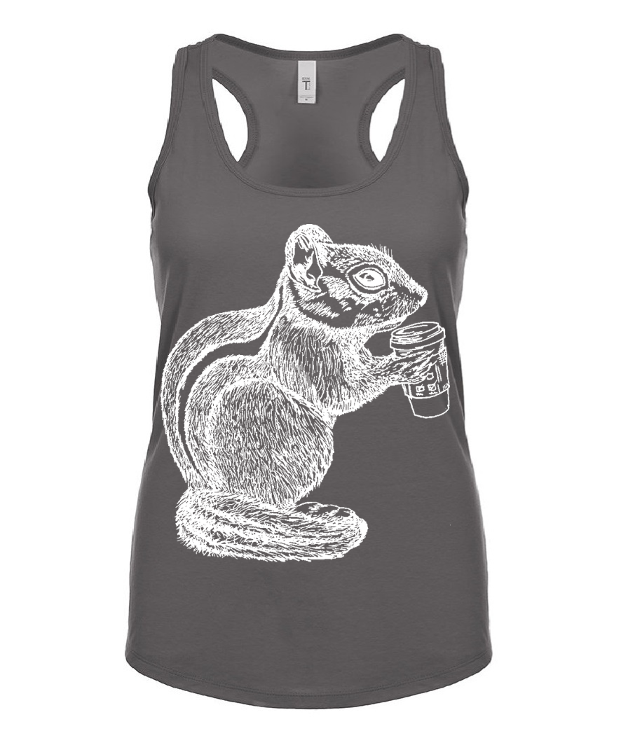 Chipmunk Drinking Coffee Ladies Tank Top