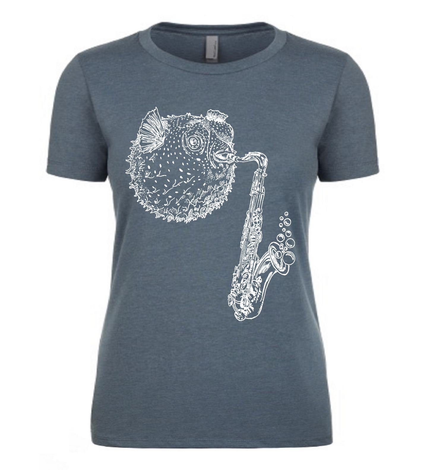 Blowfish Playing Saxophone Ladies T Shirt