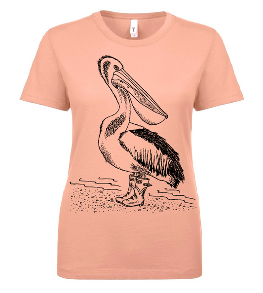 Pelican in Rain Boots Ladies T Shirt