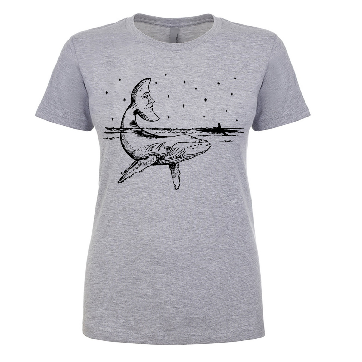 Whale with a Moon Tail Ladies T Shirt