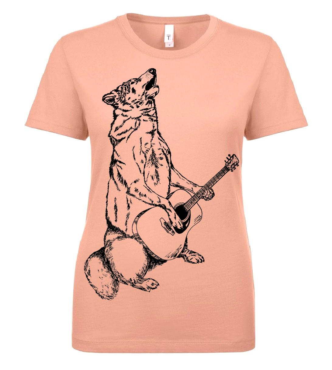 Howling Wolf Playing Guitar Ladies T Shirt