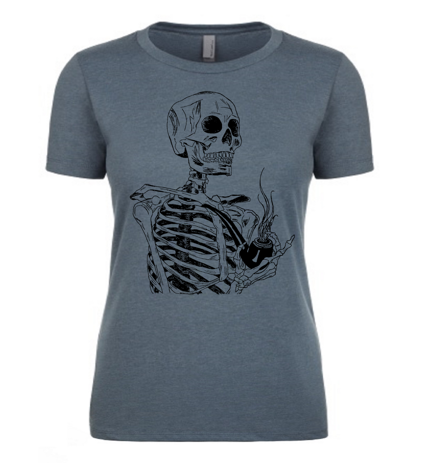 Skeleton Smoking a Pipe Ladies T Shirt