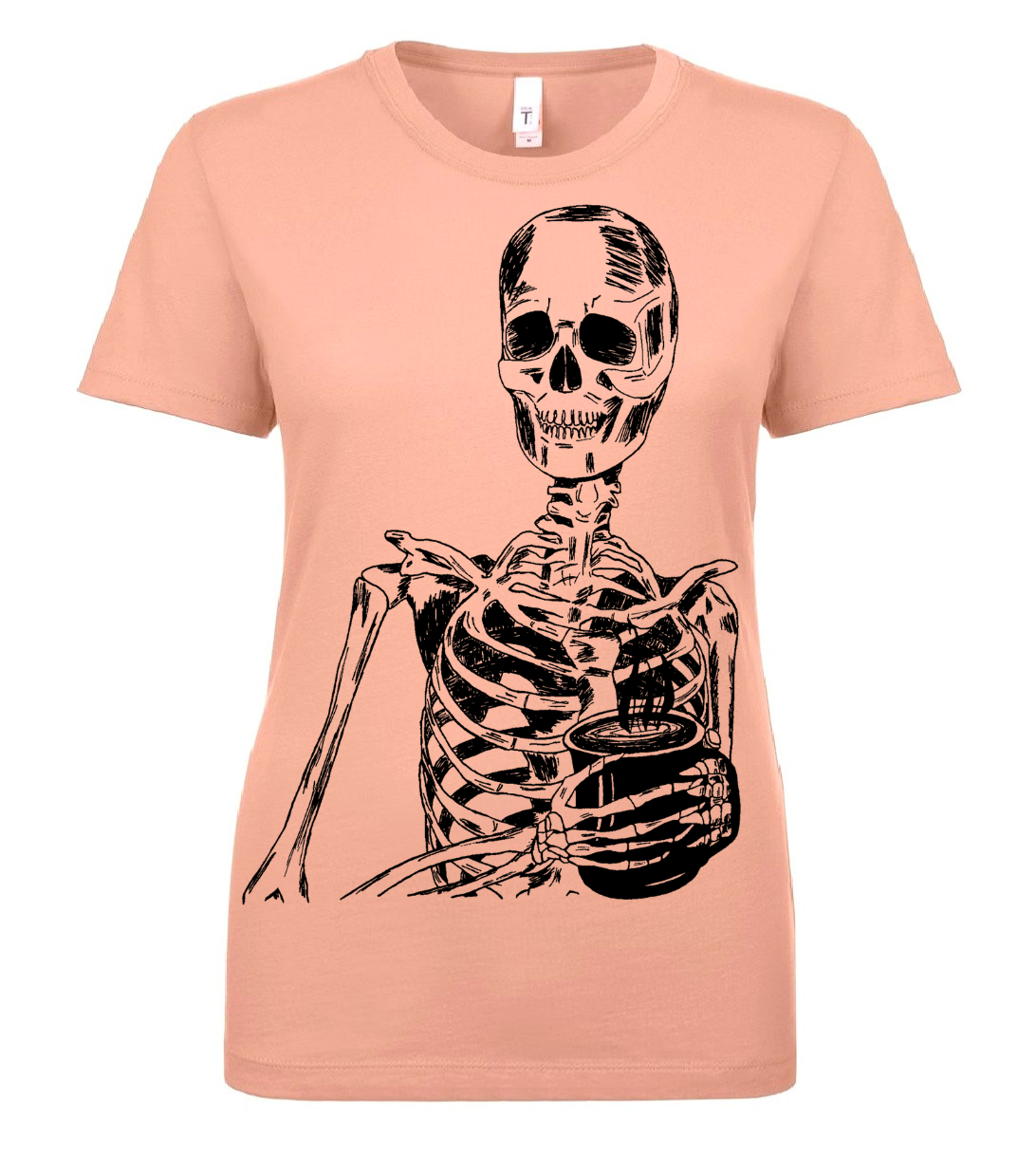 Skeleton Drinking Coffee Ladies T Shirt