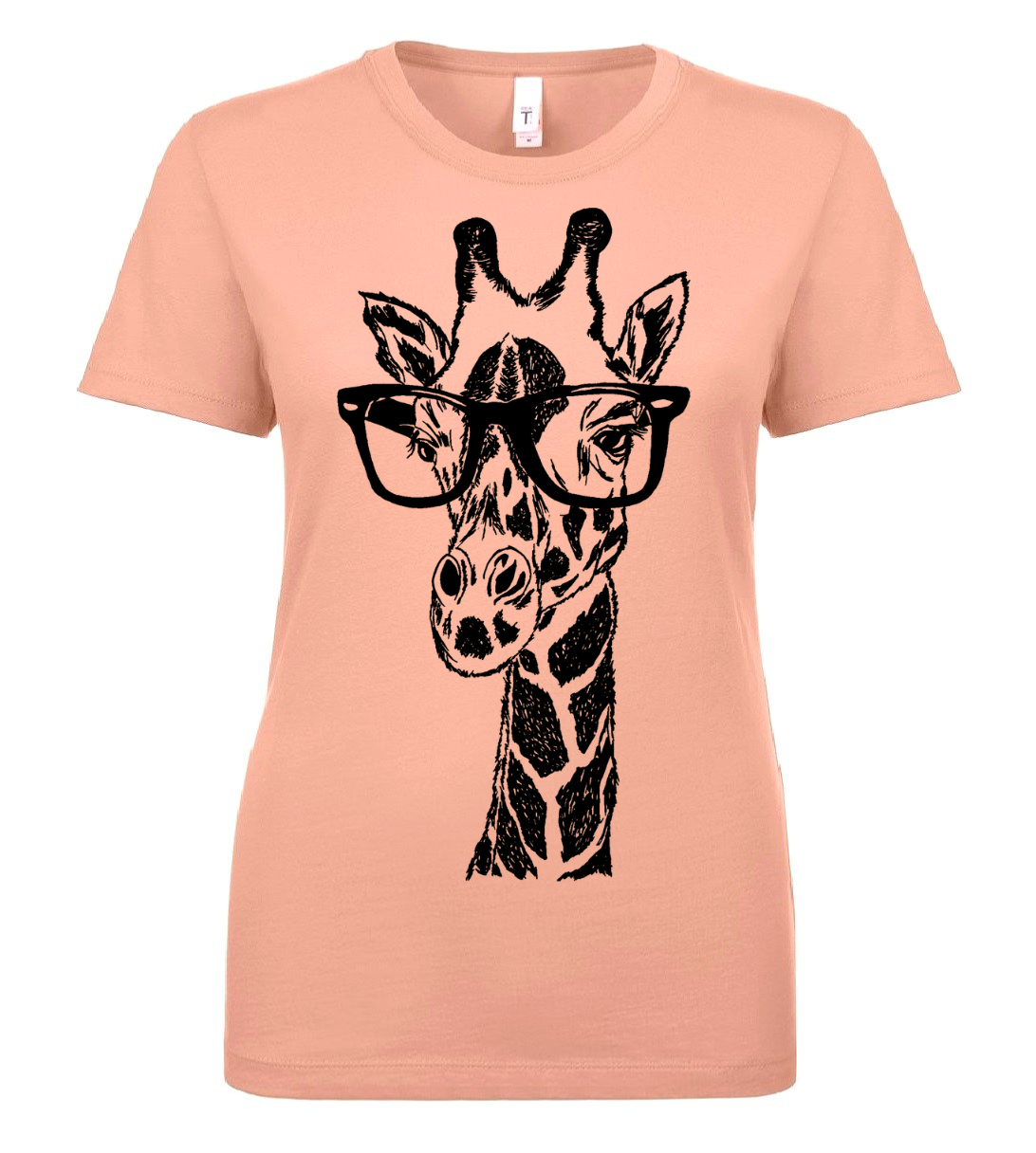 Giraffe Wearing Glasses Ladies T Shirt