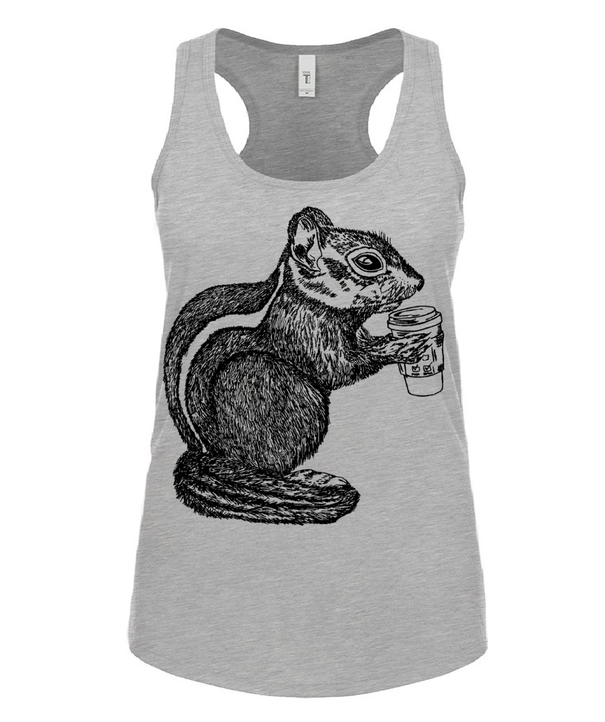 Chipmunk Drinking Coffee Ladies Tank Top