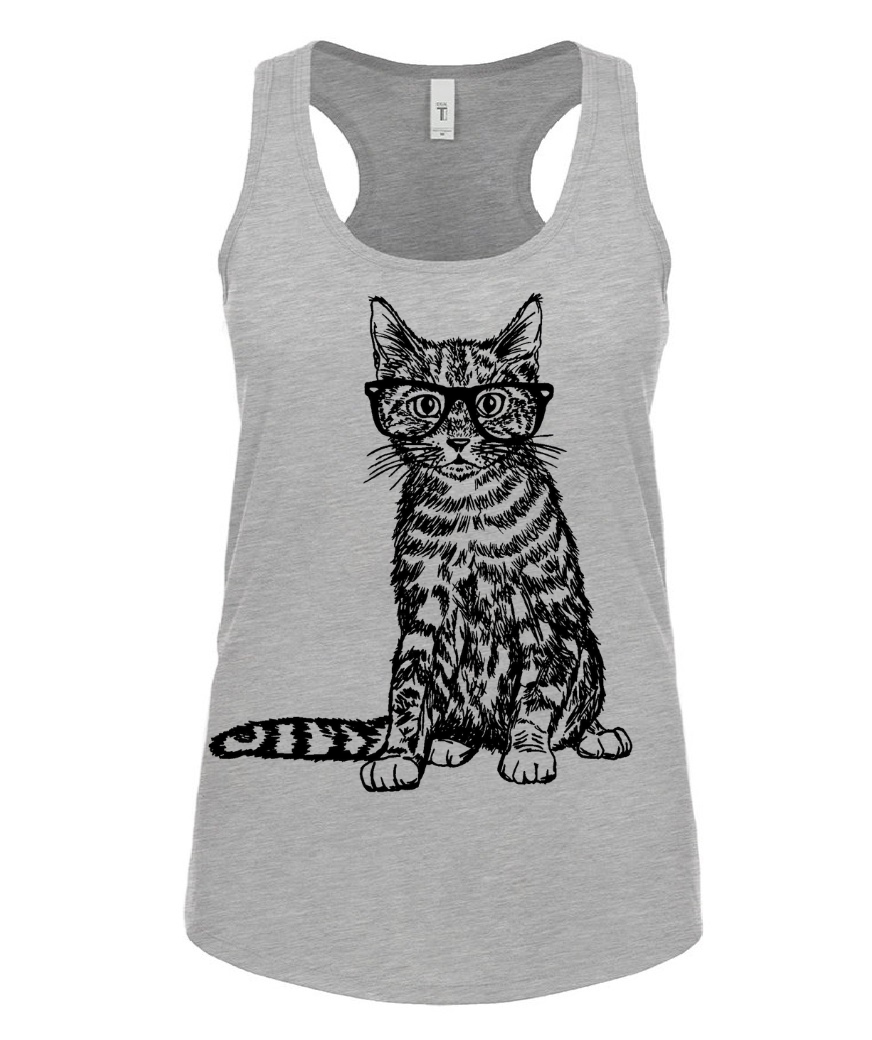 Cat Wearing Glasses Ladies Tank Top