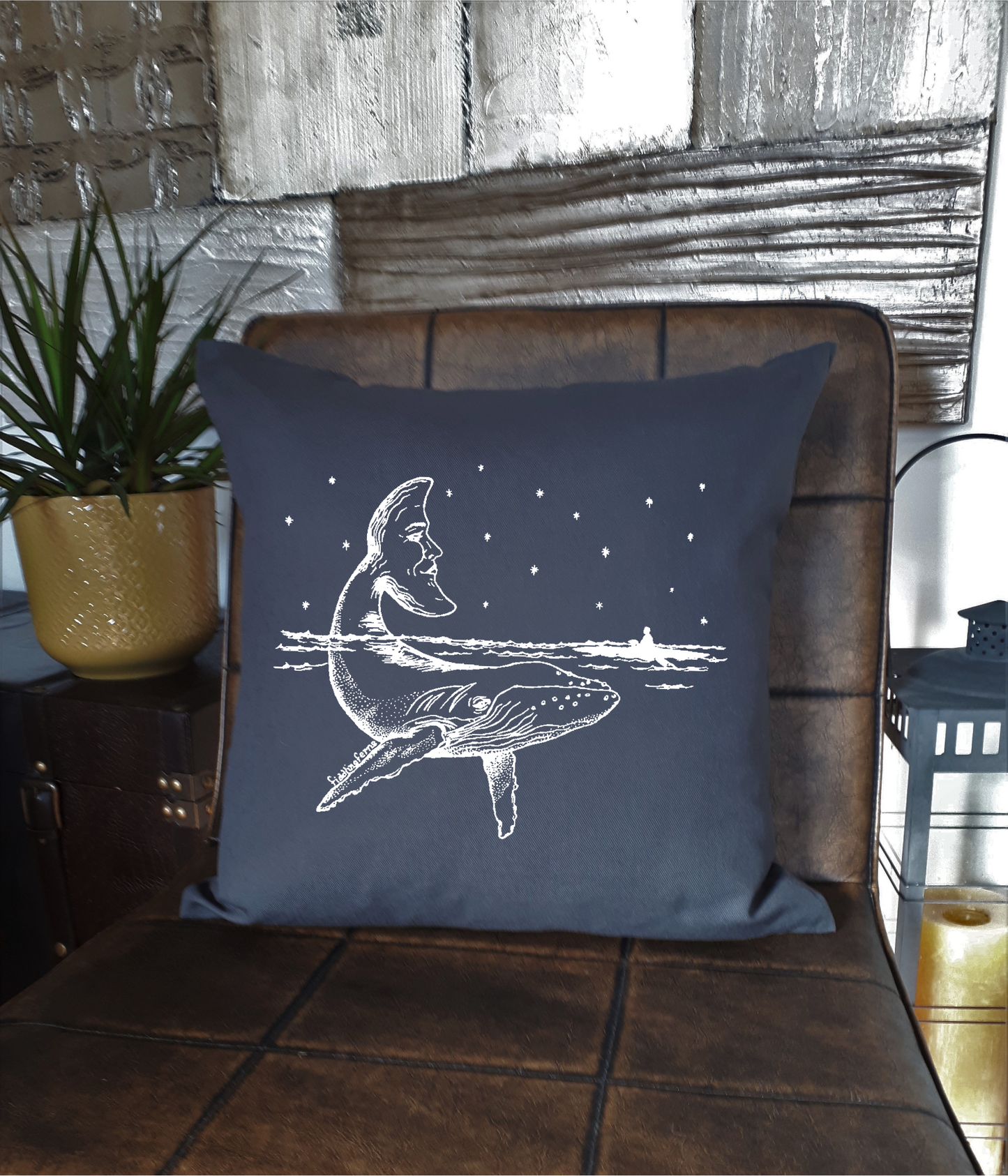 Whale with a Moon Tail 20 x 20 Cushion Cover