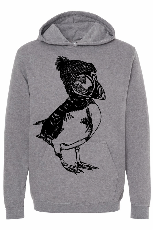 Puffin in a Pom Pom Hat Unisex Fleece Hoodie