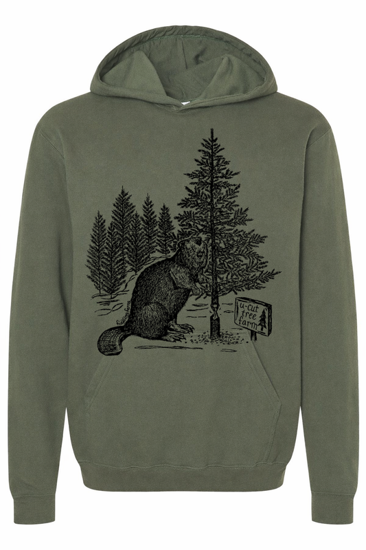 Beaver at a U Cut Tree Farm Unisex Fleece Hoodie