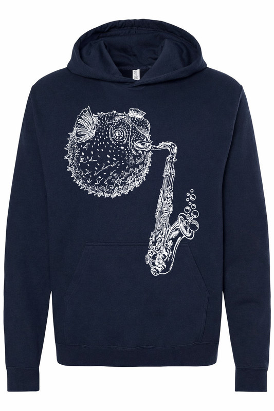 Blowfish Playing Saxophone Unisex Fleece Hoodie