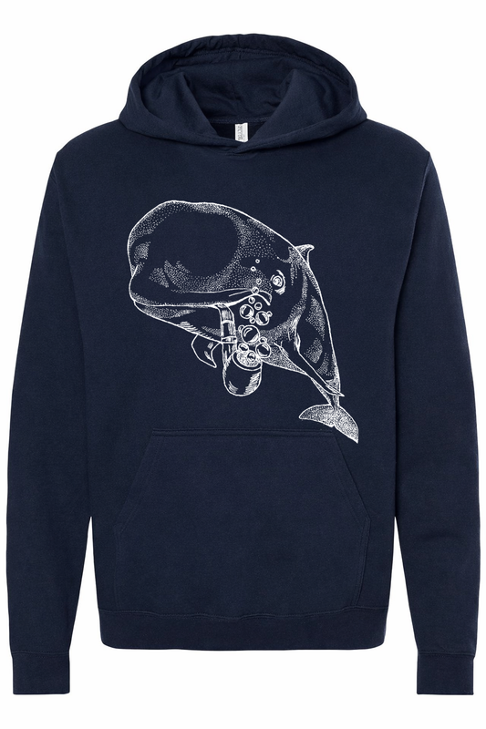 Pilot Whale with a Pipe Unisex Fleece Hoodie