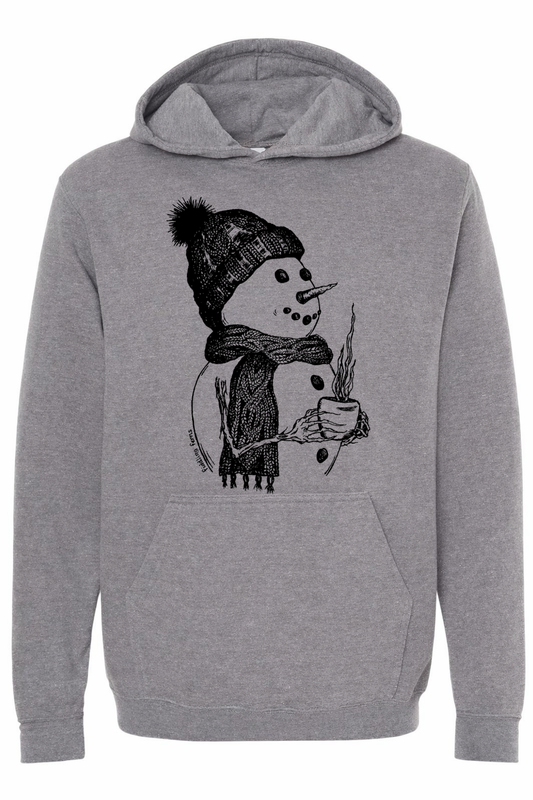Snowman Drinking Coffee Unisex Fleece Hoodie