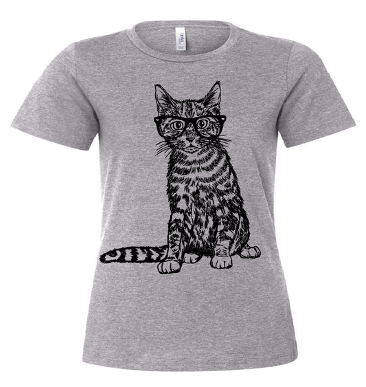 Cat Wearing Glasses Ladies Loose Fit T Shirt