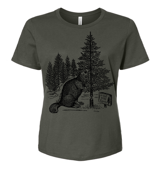 Beaver at a U Cut Tree Farm Ladies Loose Fit T Shirt