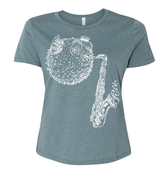 Blowfish Playing Saxophone Ladies Loose Fit T Shirt