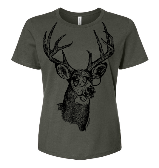 Buck Wearing Glasses Ladies Loose Fit T Shirt