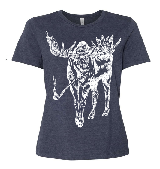 Moose Smoking a Pipe Ladies Loose Fit T Shirt