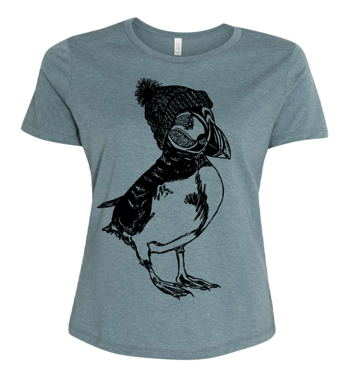Puffin Wearing a Pom Pom Hat Ladies Loose Fit T Shirt