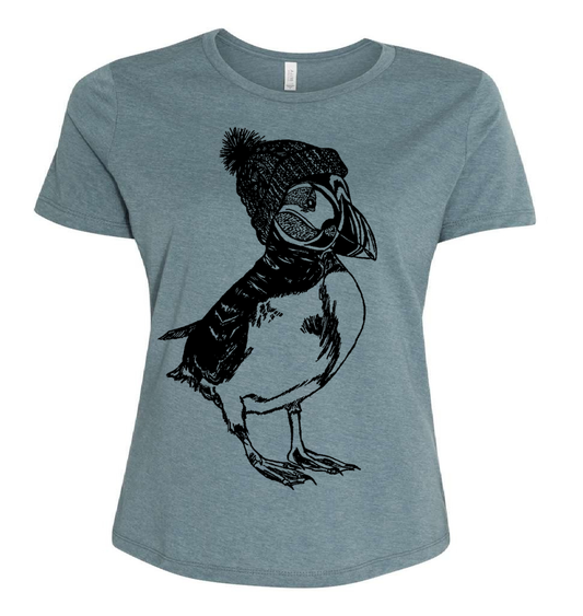 Puffin Wearing a Pom Pom Hat Ladies Loose Fit T Shirt