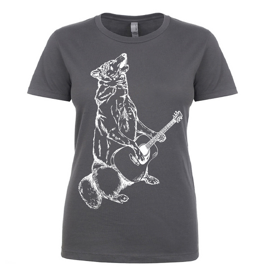 Howling Wolf Playing Guitar Ladies T Shirt