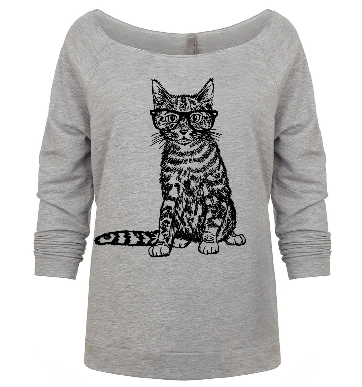 Cat with Glasses Ladies 3/4 Sleeve Boatneck Shirt