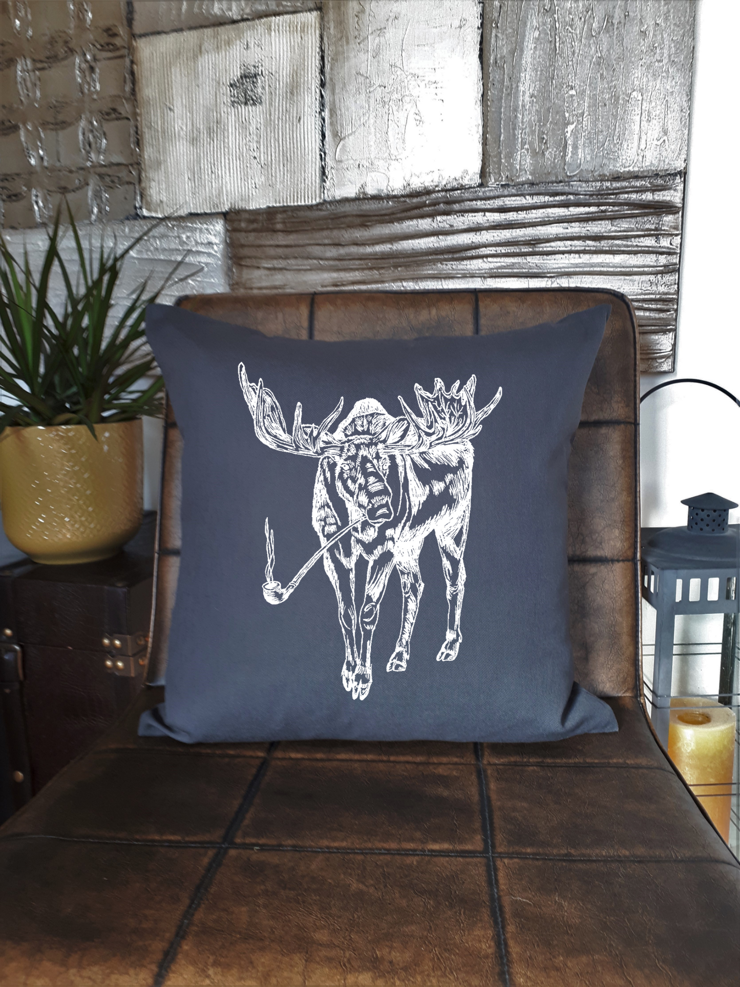 Moose with a Pipe 20 x 20 Cushion Cover