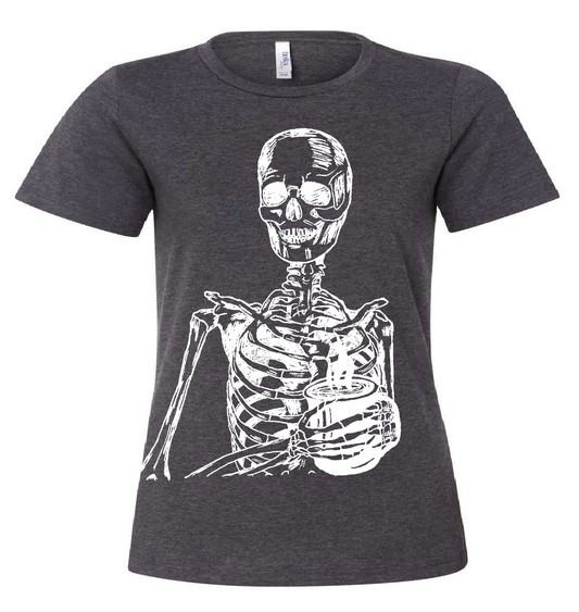 Skeleton Drinking Coffee Ladies Loose Fit T Shirt