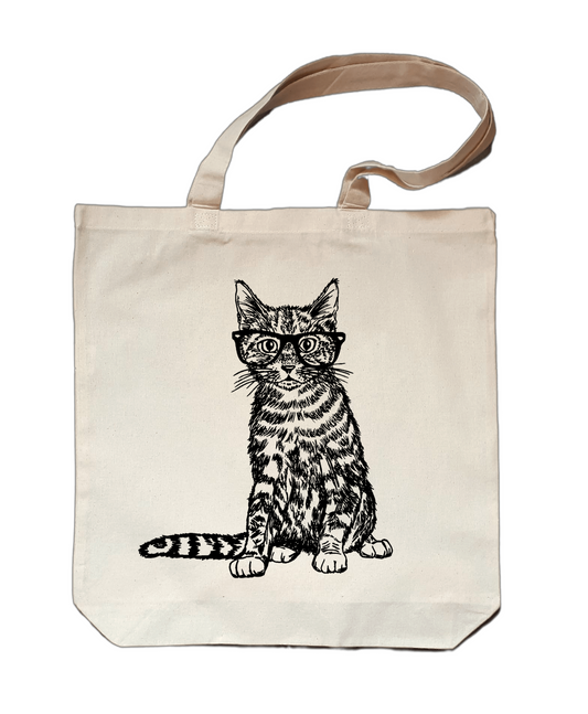 Cat Wearing Glasses Small Cotton Tote