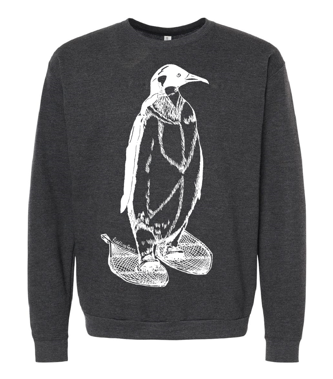 Penguin on Snow Shoes Unisex Fleece Crewneck