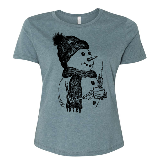 Snowman Drinking Coffee Ladies Loose Fit T Shirt